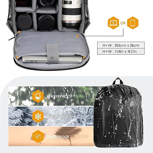 Odluzy Camera Bag Professional Camera Backpack with Rain Cover Waterproof Laptop Backpack Anti-Theft Camera Case Photography Backpack Case for Women Men Black, One Size Odluzy Camera Bag Professional Camera Backpack with Rain Cover Waterproof Laptop Backpack Anti-Theft Camera Case Photography Backpack Case for Women Men Black, One Size